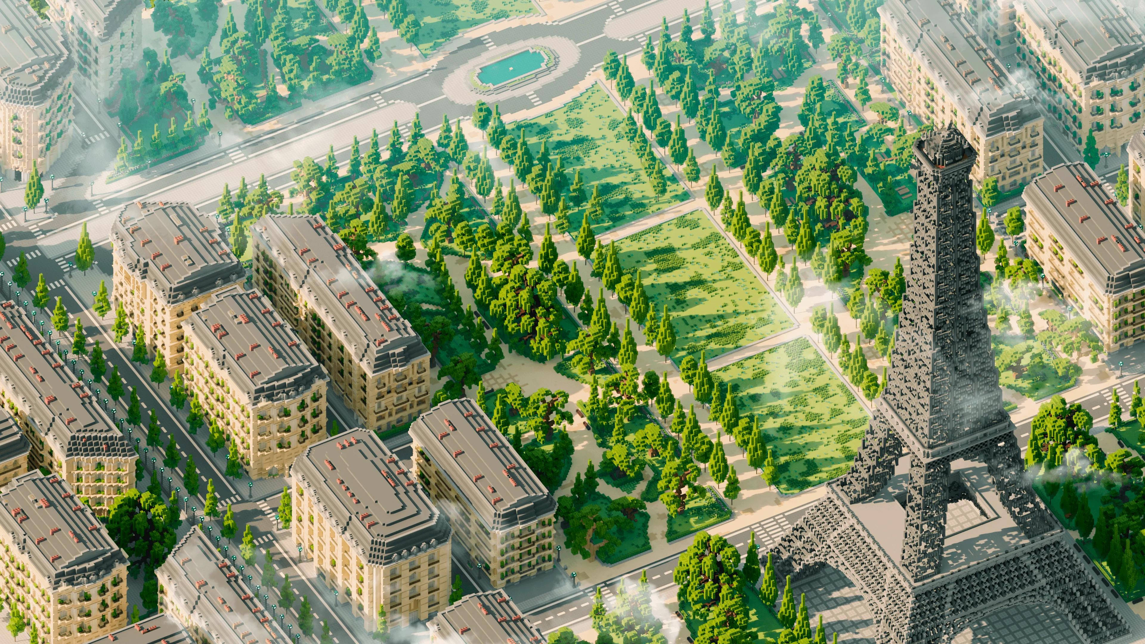 Paris reconstruit dans Minecraft avec la Tour Eiffel et le Champ-de-Mars